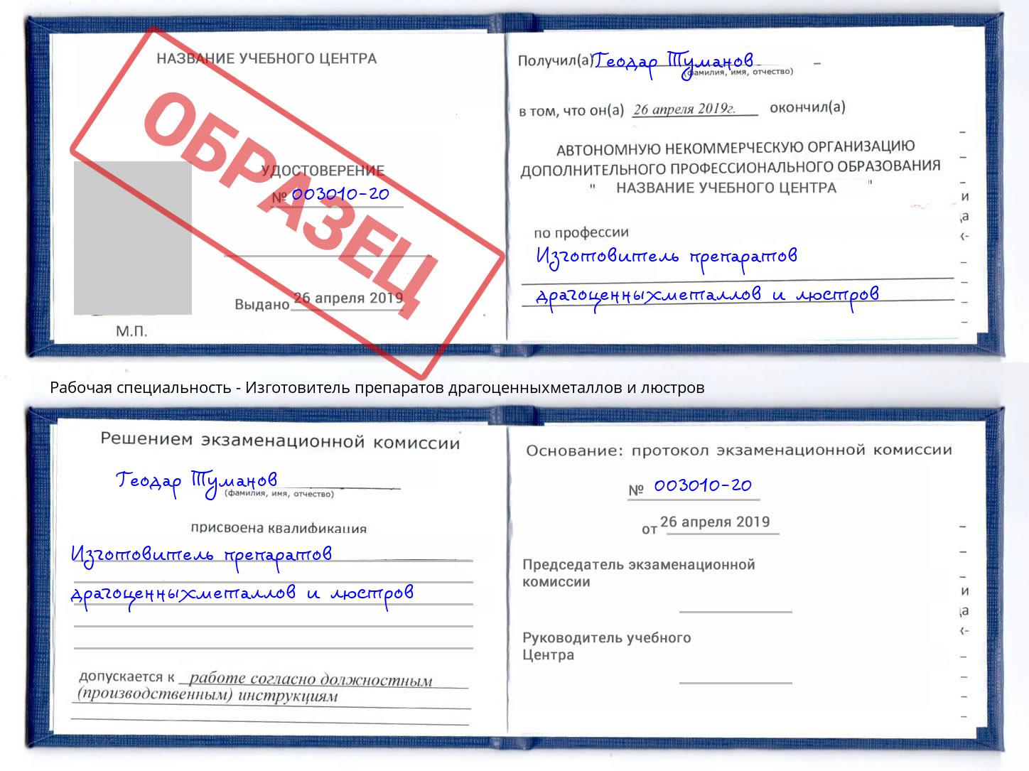 Изготовитель препаратов драгоценныхметаллов и люстров Дзержинский
