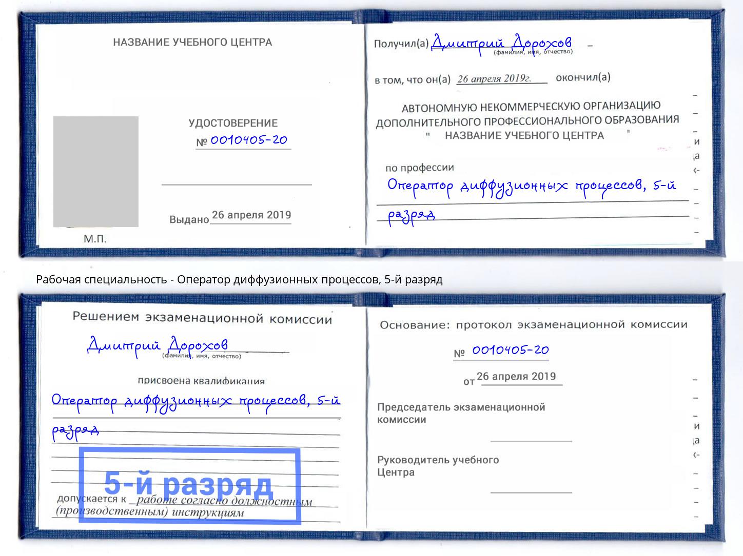 корочка 5-й разряд Оператор диффузионных процессов Дзержинский