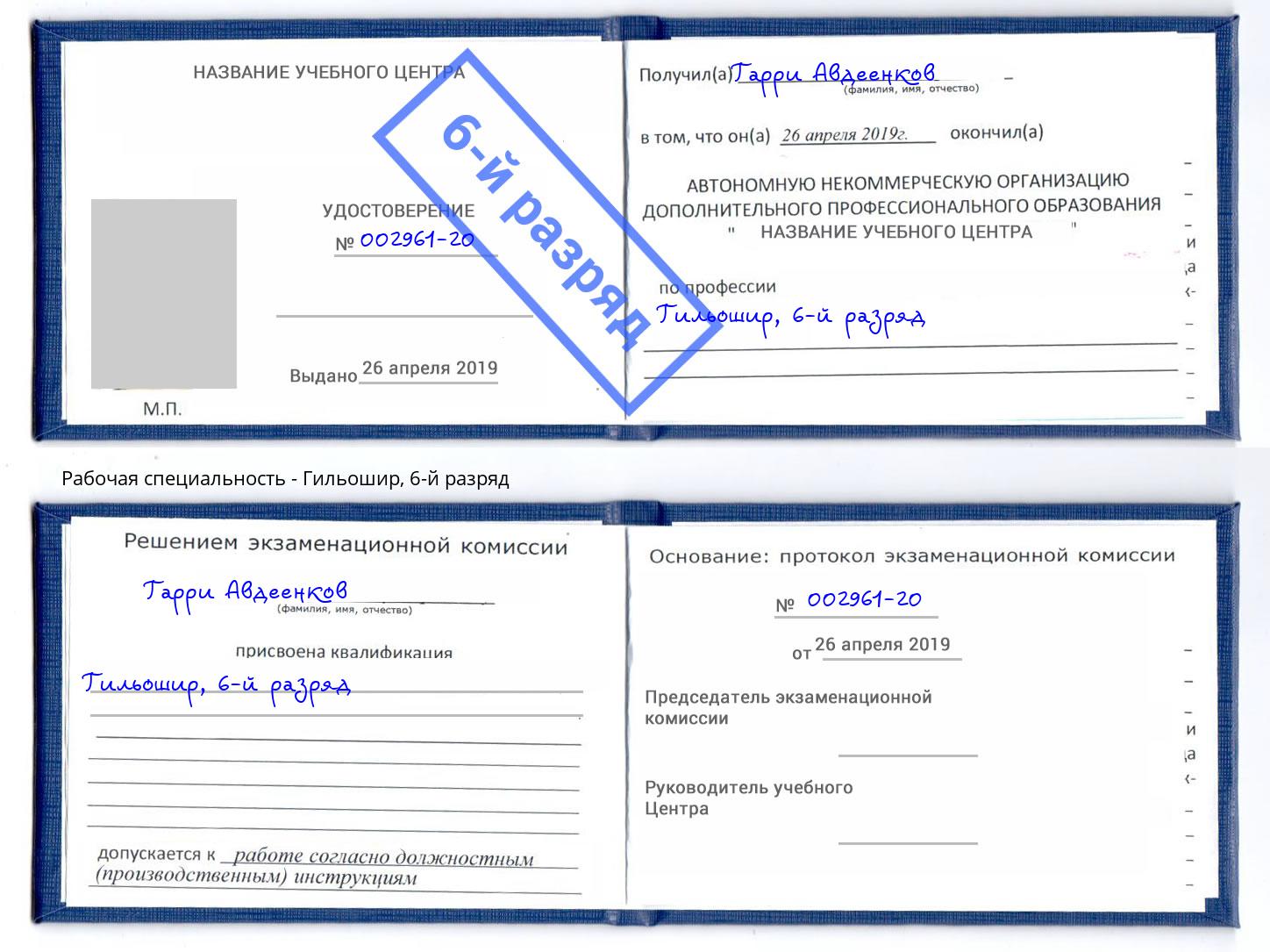 корочка 6-й разряд Гильошир Дзержинский
