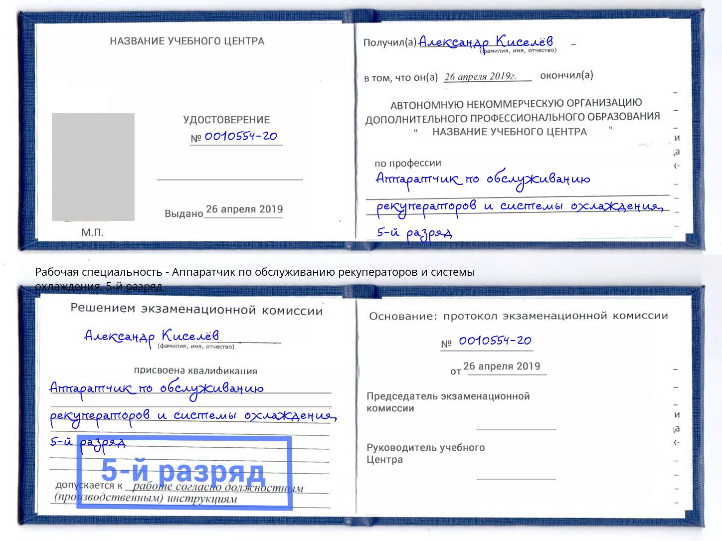 корочка 5-й разряд Аппаратчик по обслуживанию рекуператоров и системы охлаждения Дзержинский