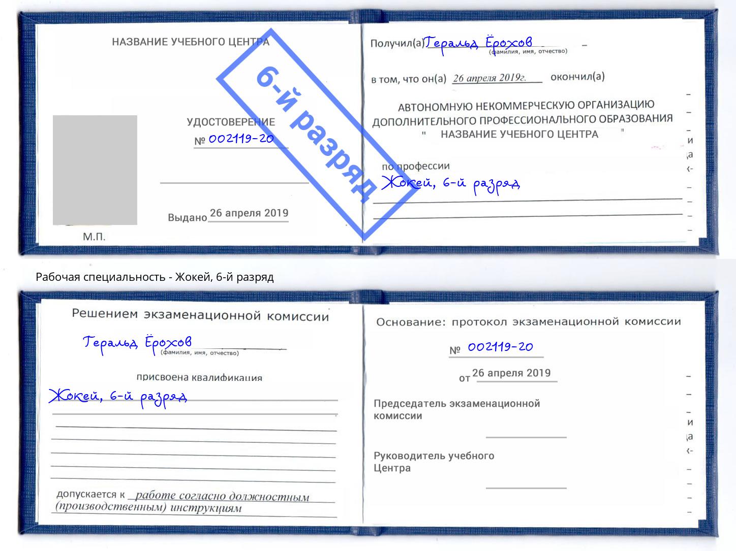 корочка 6-й разряд Жокей Дзержинский