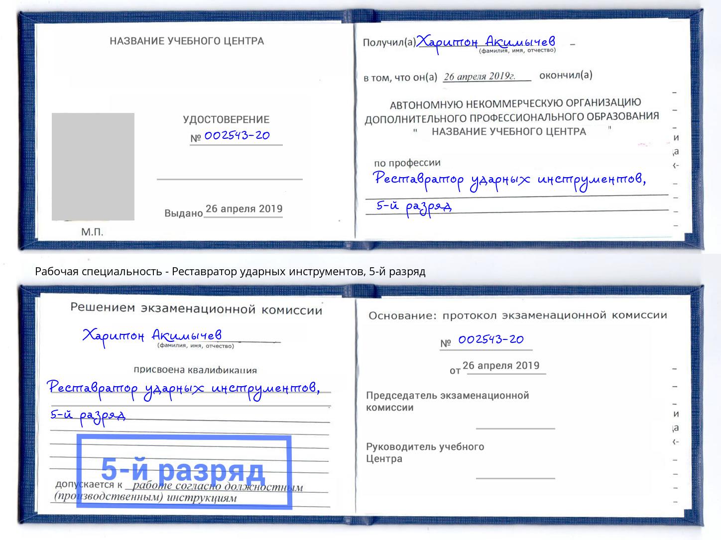 корочка 5-й разряд Реставратор ударных инструментов Дзержинский