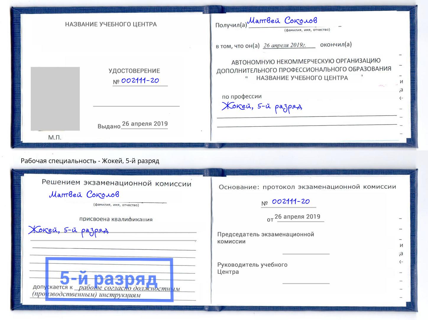 корочка 5-й разряд Жокей Дзержинский