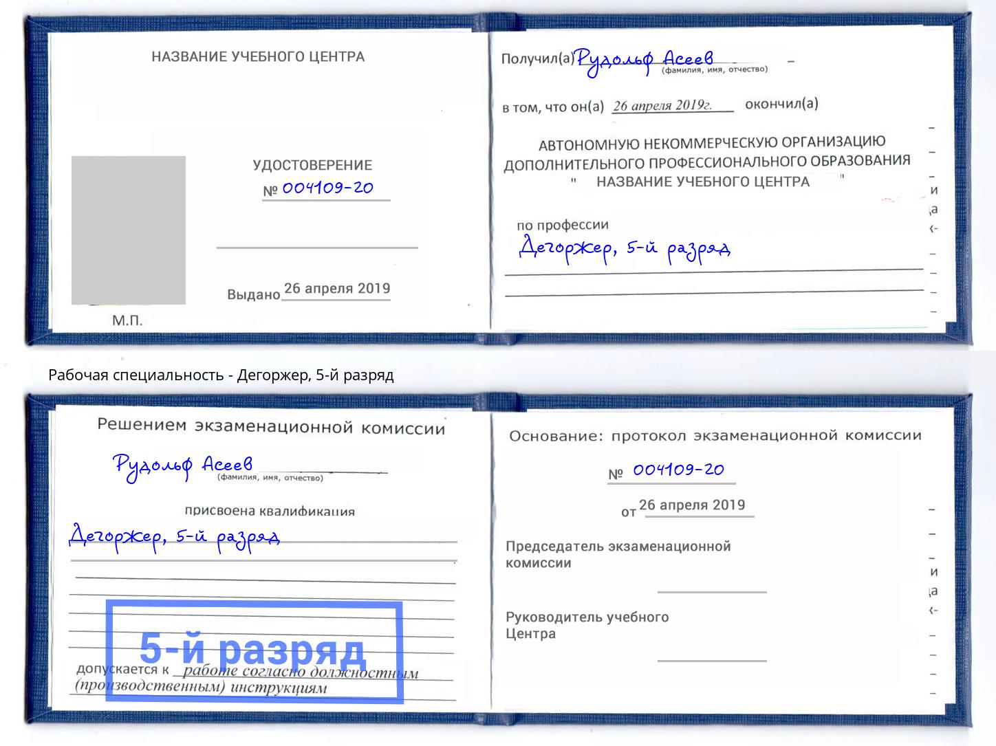 корочка 5-й разряд Дегоржер Дзержинский